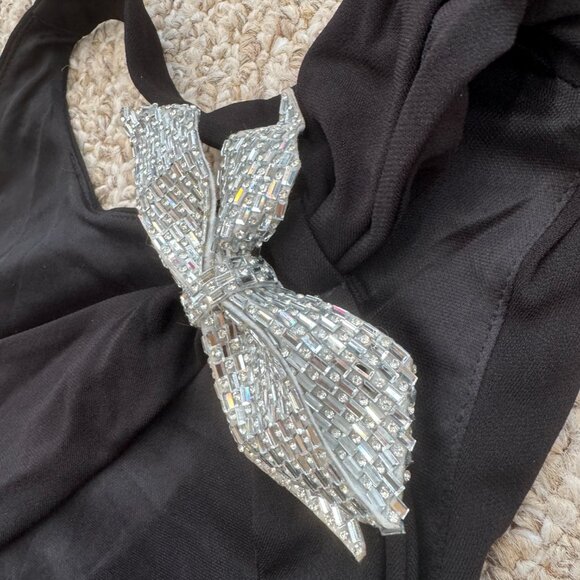 Zara Black Bodysuit Sexy Strap Back with Silver Embellished Bow Holiday XS‎ - Picture 13 of 15